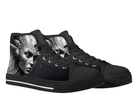 2. Black Angle View: Alien Warrior High Tops in black at 45-degree angle showcasing pencil-drawn alien warrior artwork
