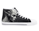 4. White Side View: Alien Warrior High Tops in white showing side profile with realistic alien warrior female design
