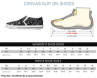 Size Chart White: Size chart for Dark Bloom Slip-Ons showing men's and women's size conversions
