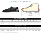 5. Black Size Chart: Size chart for Galactic Eye Slip-Ons showing men's and women's size conversions
