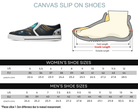 11. White Size Chart: Size chart for Galactic Eye Slip-Ons showing men's and women's size conversions
