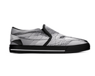 Black Side View: Glass Fox Slip-Ons in black showing side profile with extended glass fox design
