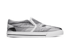 White Side View: Glass Fox Slip-Ons in white showing side profile with extended glass fox design
