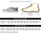 White Size Chart: Size chart for Glass Fox Slip-Ons showing men's and women's size conversions
