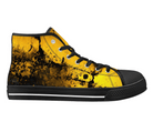  Black Side View: Grunge Splash High Tops in black showing side profile with black and yellow paint splatter design