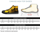 Black Size Chart: Size chart for Grunge Splash High Tops showing men's and women's size conversions