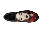 Black Top View: Hanami Portrait Slip-Ons in black showing top-down view with traditional Asian portrait
