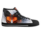 Monarch Butterfly High Tops in black showing side profile with detailed butterfly against gray and black background
