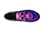 1.  Black Top View: Neon Jungle Skull Slip-Ons in black showing top profile with vibrant skull and jungle leaf design