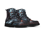2. Angle View: Neon Necromancer Classic Boots at 45-degree angle showcasing ethereal blue highlights and fiery background

