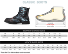 4. Size Chart: Size chart for Neon Necromancer Classic Boots showing men's and women's size conversions