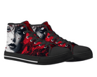2. Black Angle View: Overgrown Beauty High Tops in black at 45-degree angle showcasing detailed vine-covered portrait artwork
