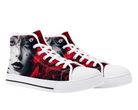 5. White Angle View: Overgrown Beauty High Tops in white at 45-degree angle showcasing detailed vine-covered portrait artwork
