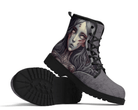 3. Showcase View: Phantom Child Classic Boots at angle showcasing gothic black and gray tones with red accents