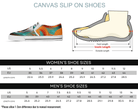 8. White Size Chart: Size chart for Psychedelic Scream Slip-Ons showing men's and women's size conversions
