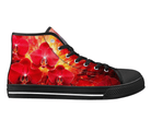 1. Black Side View: Red Starburst Blossoms High Tops in black showing side profile with red flowers and radiant burst design
