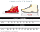 6. White Size Chart: Size chart for Red Starburst Blossoms High Tops showing men's and women's size conversions
