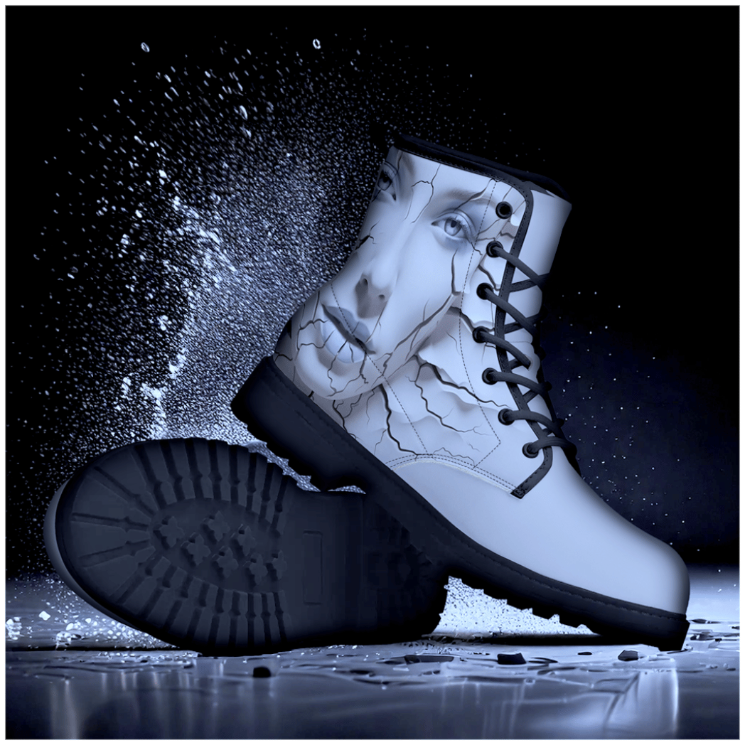 Collection of Steadfast 7 Classic Boots displaying creative all-over prints, featuring artistic custom designs