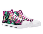  White Angle View: Surreal Zombie Herd High Tops in white at 45-degree angle showcasing vibrant undead artwork
