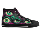 1. Black Side View: Third Eye High Tops in black showing side profile with surreal eyeball pattern
