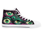 4. White Side View: Third Eye High Tops in white showing side profile with surreal eyeball pattern
