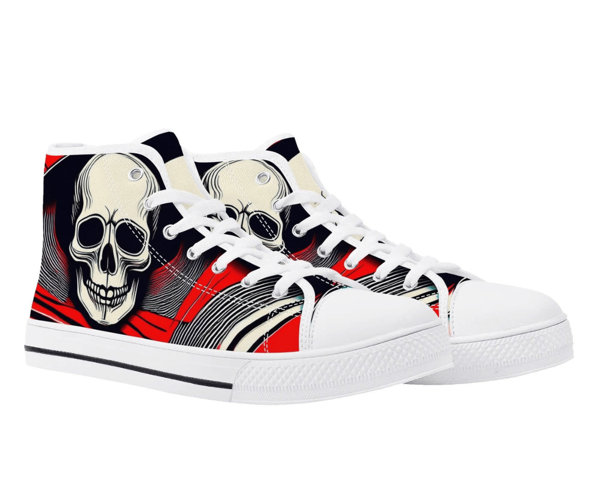 5. White Angle View: Vector Skull High Tops in white at 45-degree angle showcasing abstract vector artwork
