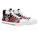 5. White Angle View: Vector Skull High Tops in white at 45-degree angle showcasing abstract vector artwork
