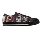 1. Black Side View: Zombie Horde Low Tops in black showing side profile with realistic zombie face pattern
