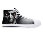 White Bone Chiller High Top Sneakers - Monochromatic Zombie Design by Steadfast 7, Custom Canvas Shoes
