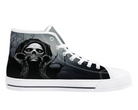 White Creepy Weepy High Top Sneakers - Gothic Crying Reaper Design by Steadfast 7, Custom Canvas Shoes