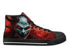 Black Hell and Back High Top Sneakers - Flaming Demon Design by Steadfast 7, Custom Canvas Shoes