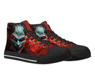 Black Hell and Back High Top Sneakers - Flaming Demon Design by Steadfast 7, Custom Canvas Shoes