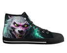 Black Luminous Lycan High Top Sneakers - Neon Werewolf Design by Steadfast 7, Custom Canvas Shoes