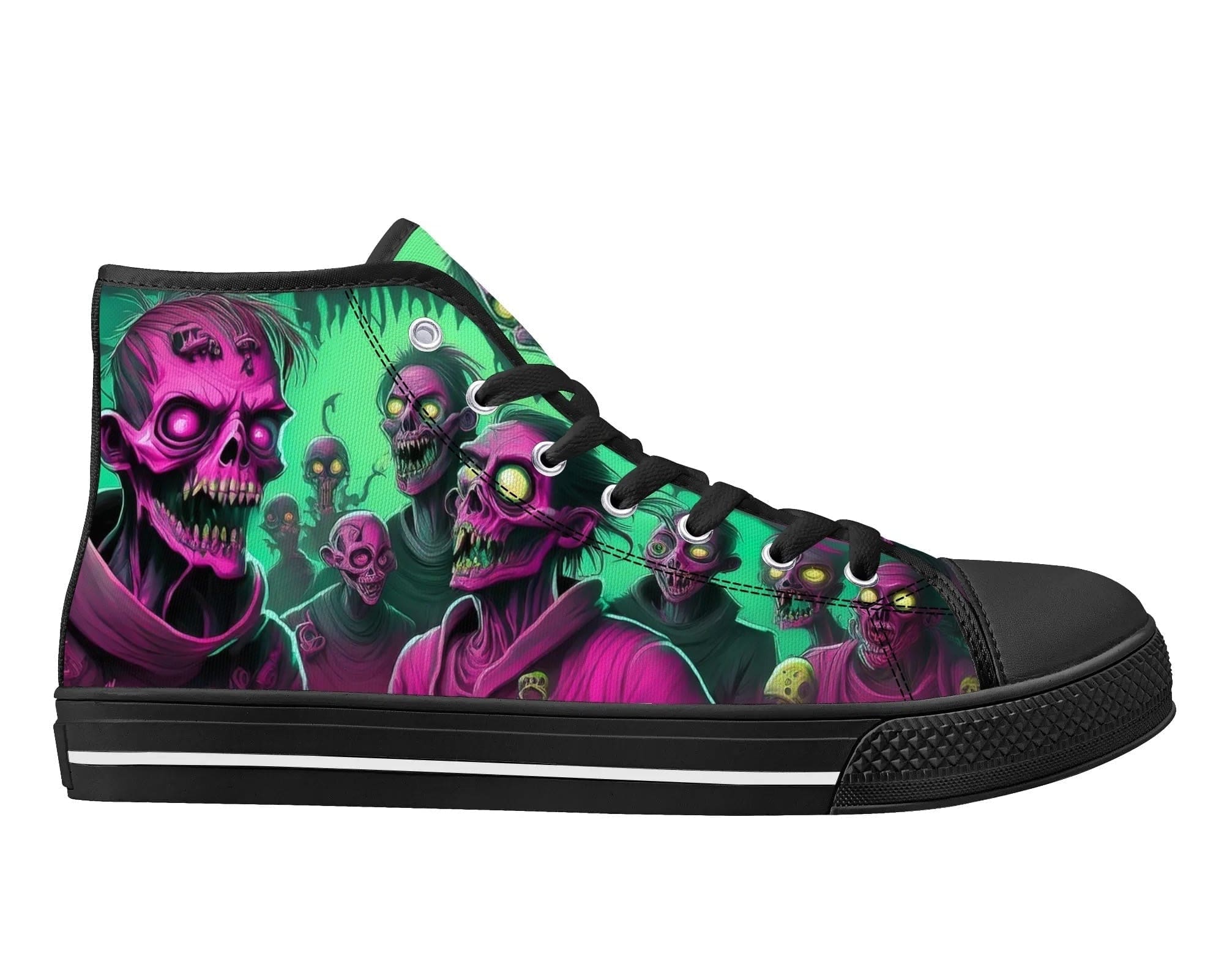 Black Neon Zombie High Top Sneakers - Electric Undead Design by Steadfast 7, Custom Canvas Shoes