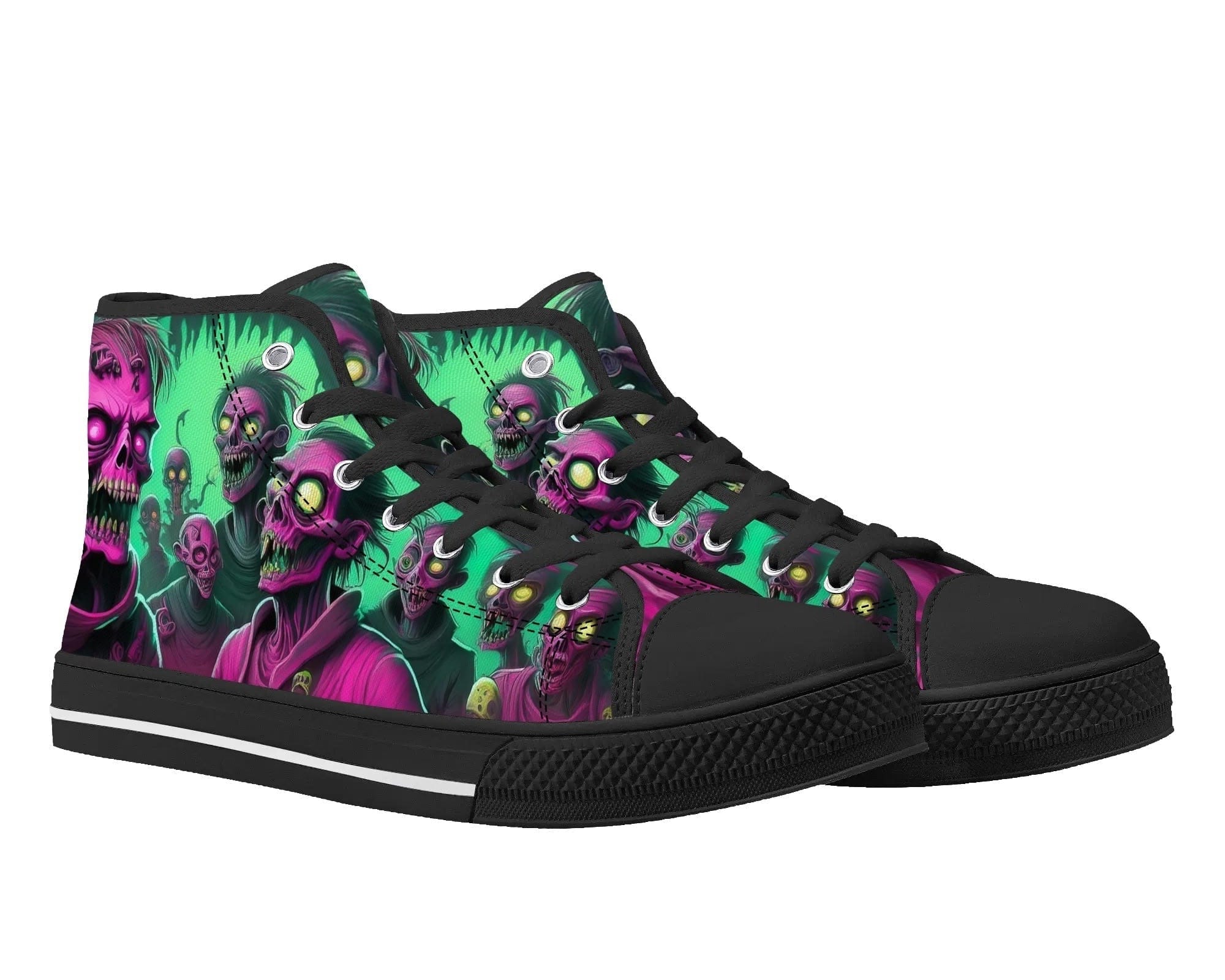 Black Neon Zombie High Top Sneakers - Electric Undead Design by Steadfast 7, Custom Canvas Shoes