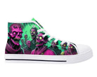 White Neon Zombie High Top Sneakers - Electric Undead Design by Steadfast 7, Custom Canvas Shoes