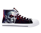White Nocturnal Bite High Top Sneakers - Gothic Vampire Portrait Design by Steadfast 7, Custom Canvas Shoes