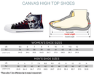 Size Chart for White Nocturnal Bite High Top Sneakers by Steadfast 7 - Custom Canvas Shoes Sizing Guide