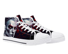 White Nocturnal Bite High Top Sneakers - Gothic Vampire Portrait Design by Steadfast 7, Custom Canvas Shoes