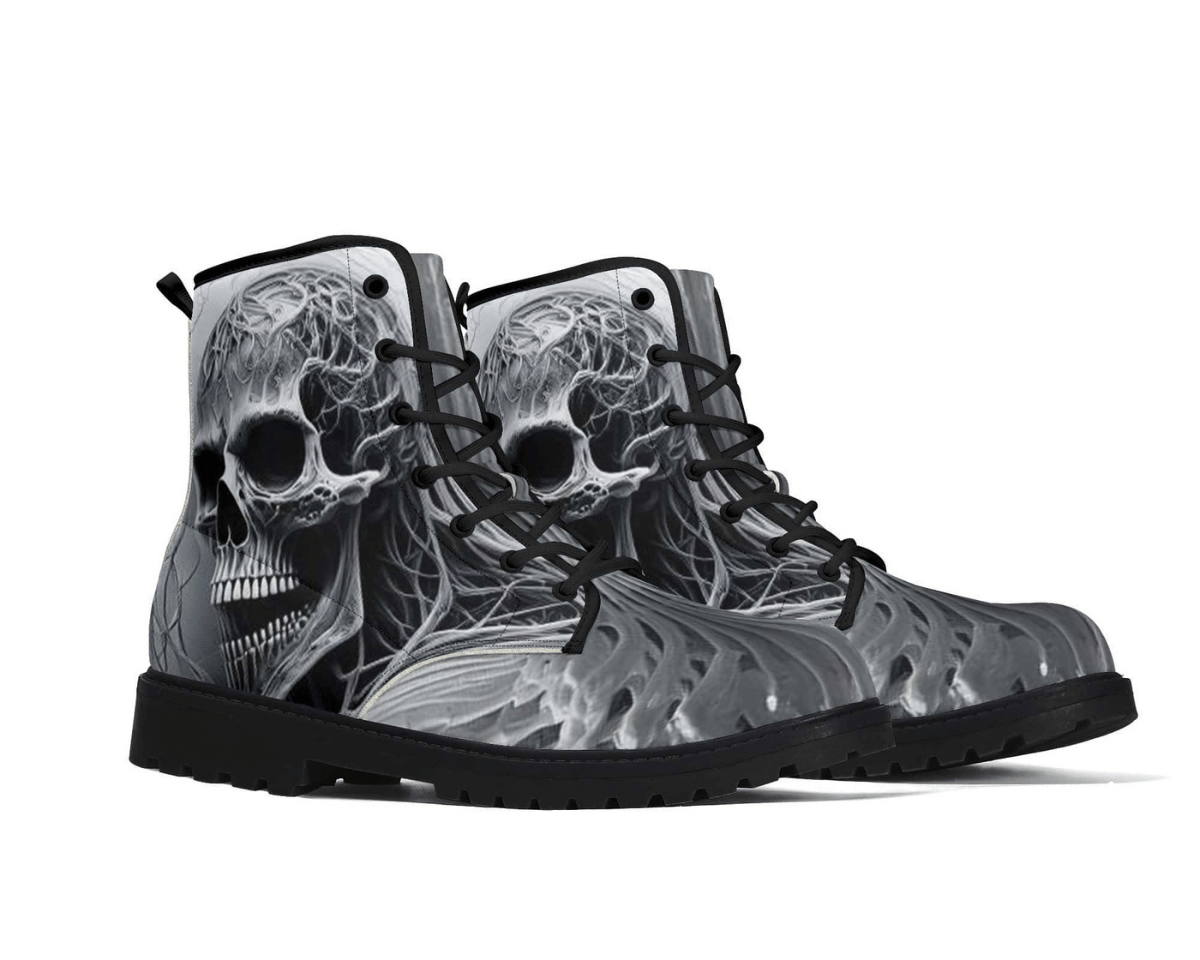 Steadfast 7 Obsidian Skull Classic Boots Angle View - Intricate Skull Detail
