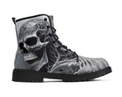 Steadfast 7 Obsidian Skull Classic Boots Side View - Detailed Monochrome Skull
