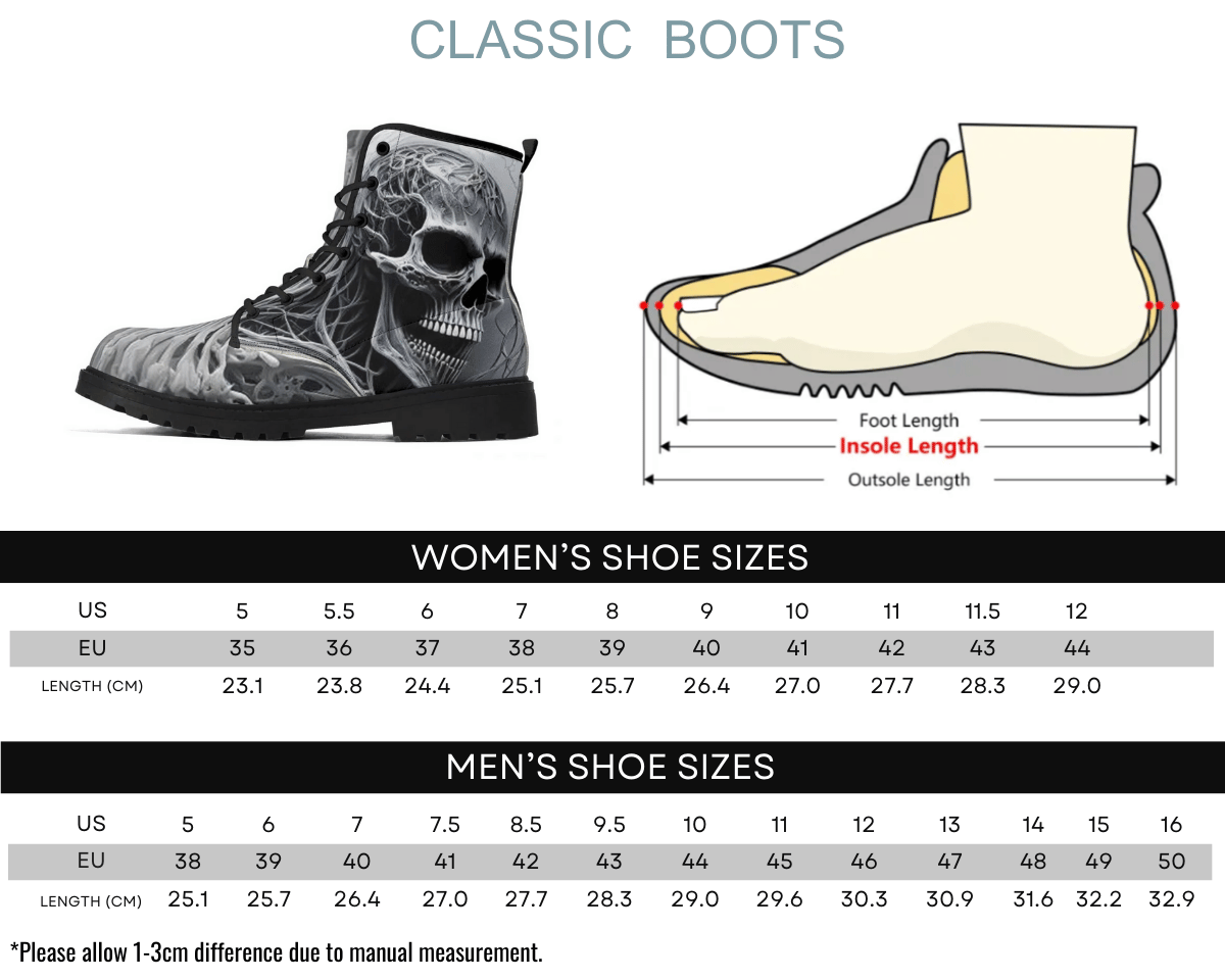 Steadfast 7 Obsidian Skull Classic Boots Size Chart Guide