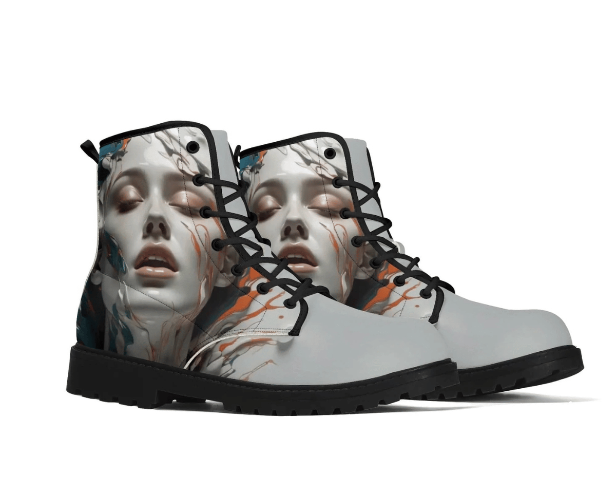 Painted Princess Classic Boots - Abstract Portrait Design Three Quarter View By Steadfast 7, Custom Classic Boots