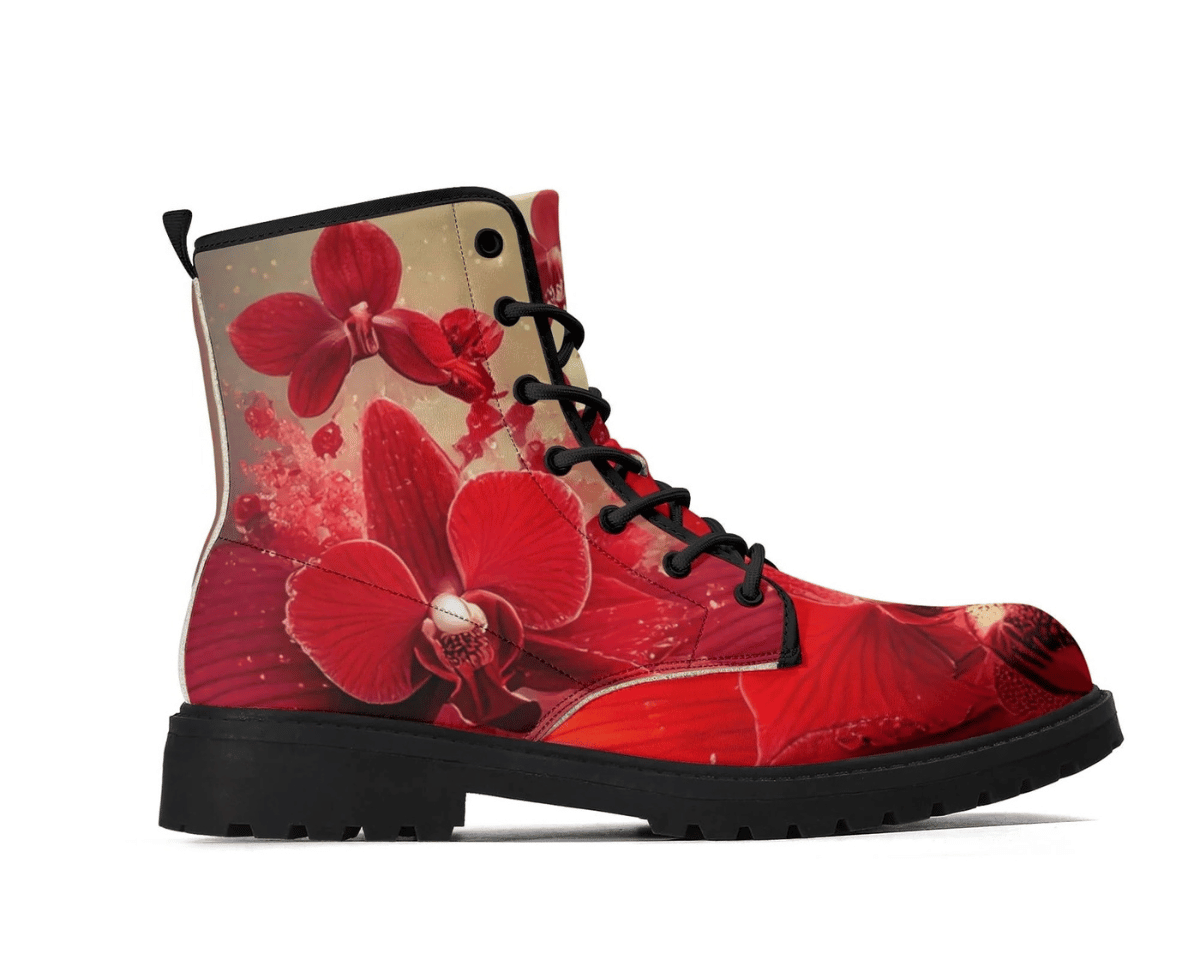 Steadfast 7 Red Blossom Classic Boots Side View - Vibrant Red Floral Pattern
