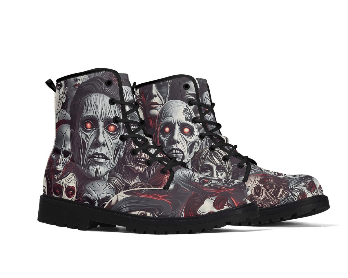 Steadfast 7 Retro Zombie Classic Boots Angle View - Vintage Horror Comic Design
