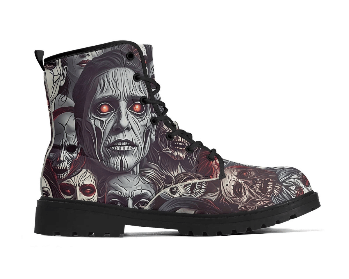 Steadfast 7 Retro Zombie Classic Boots Side View - 50s Style Comic Zombie Pattern
