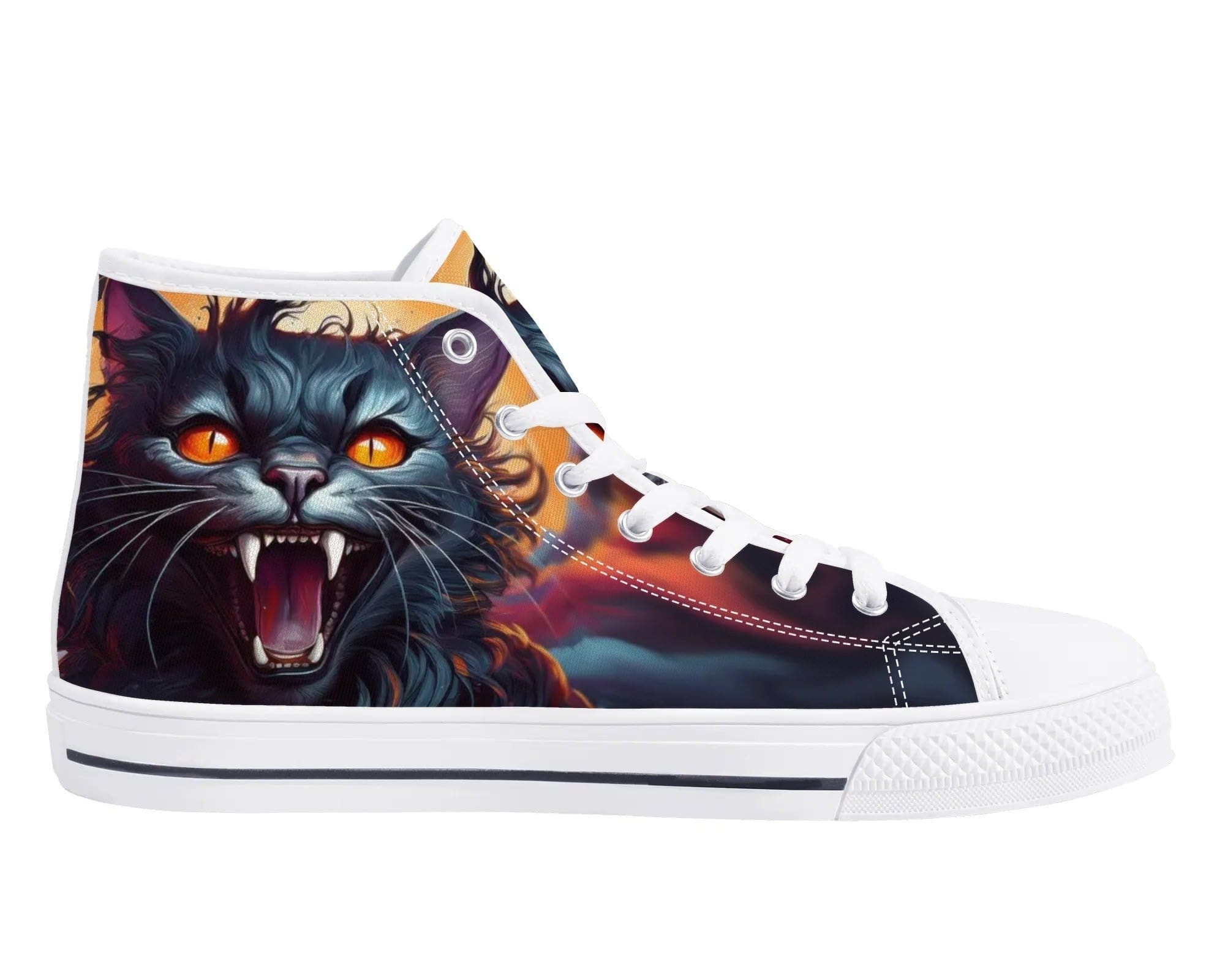 White Shadow Prowler High Top Sneakers - Halloween Cat Portrait Design by Steadfast 7, Custom Canvas Shoes