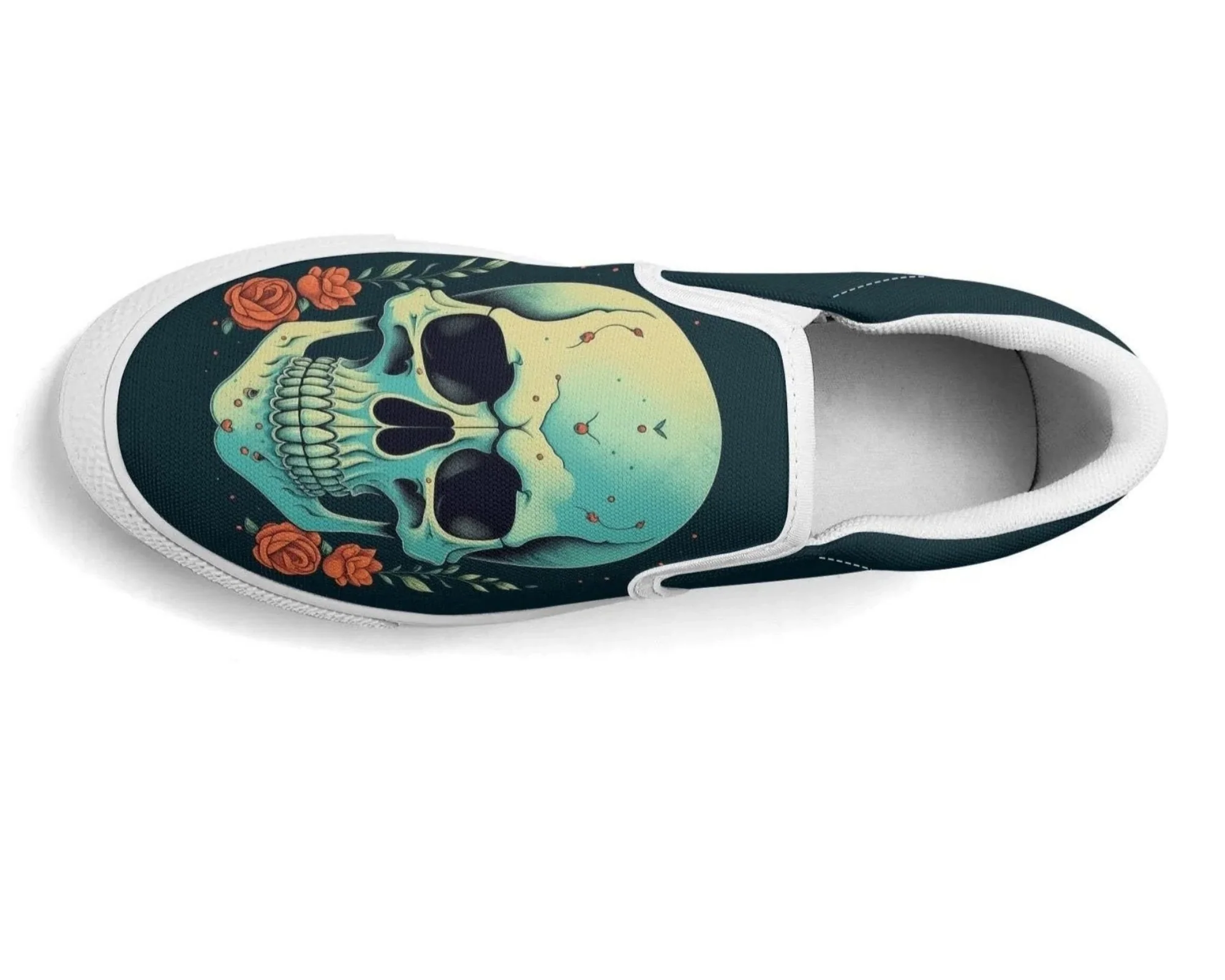 Minty Skull Slip Ons