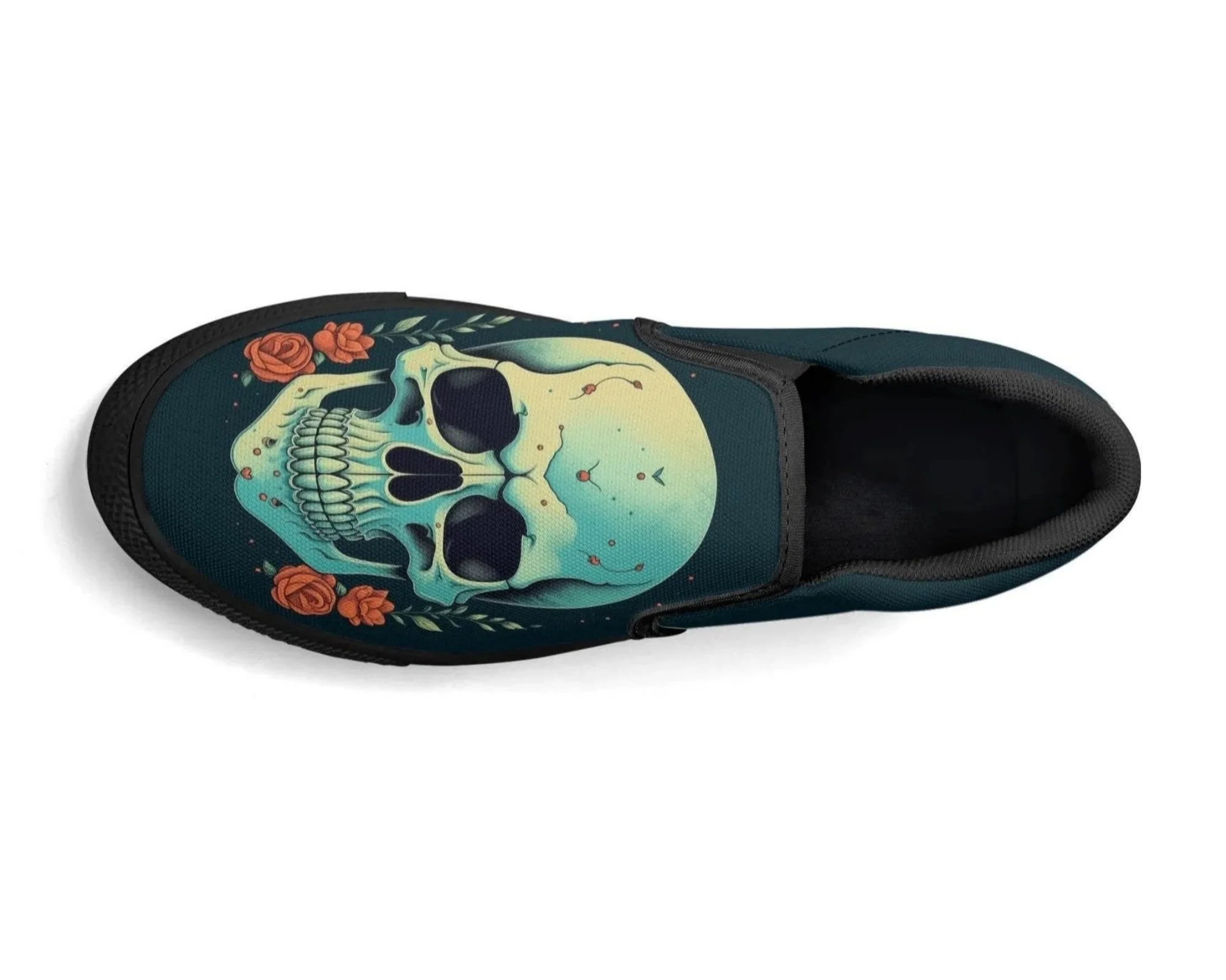 Minty Skull Slip Ons