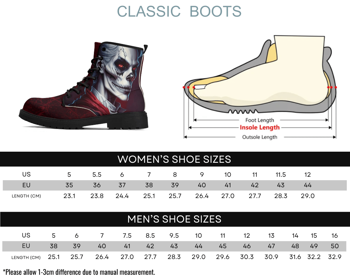 Size Chart For Undead Inferno Classic Boots By Steadfast 7 - Custom Classic Boots Sizing Guide